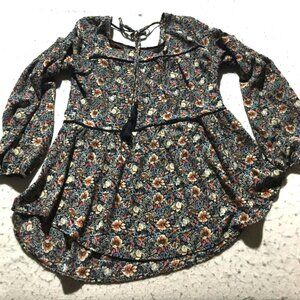 Knox Rose Peasant Style Blouse Black Multicolor Floral Size M, Medium Flattering